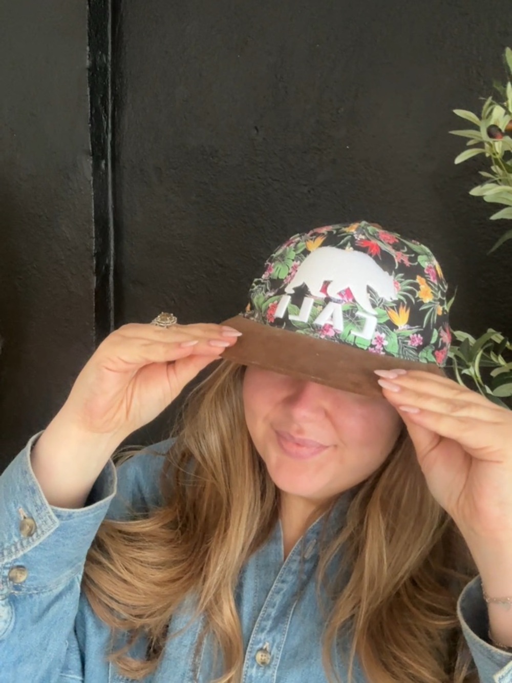 Floral Embroidered Baseball Cap with Suede Brim